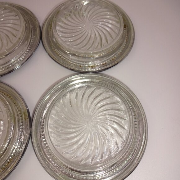 Set of 6 Vintage Park Sherman Clear Glass & Silverplate Swirl Pinwheel Coasters - Picture 9 of 9